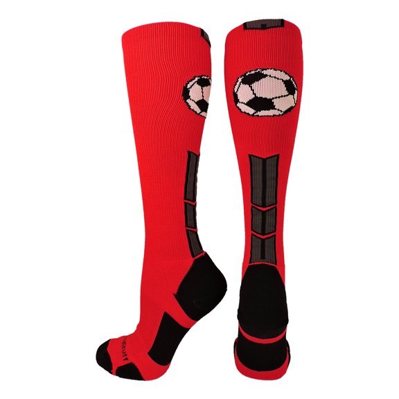 Soccer Socks with Soccer Ball Logo Over the Calf (Scarlet/Black/Graphite, Large)