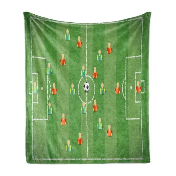 Soccer Soft Flannel Fleece Blanket, Soccer Formation Tactic Illustration Goalkeeper Strikers and Defenders Match Pattern, Cozy Plush for Indoor and Outdoor Use, 50" x 70", Multicolor, by Ambesonne