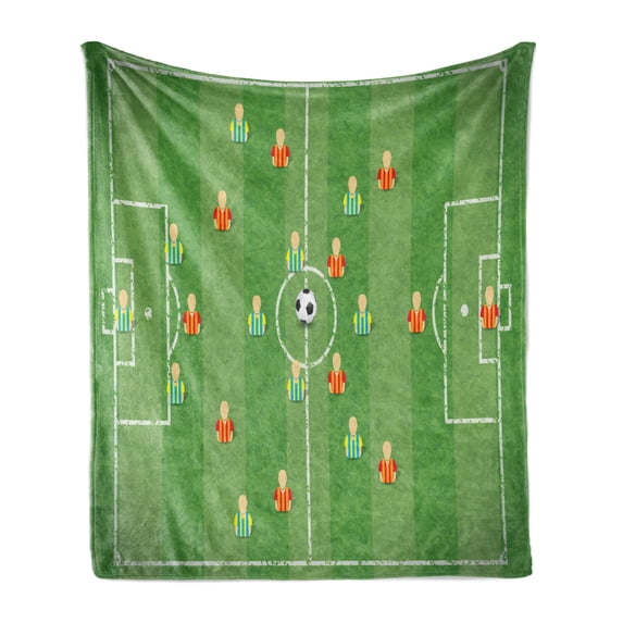 Soccer Soft Flannel Fleece Blanket, Soccer Formation Tactic Illustration Goalkeeper Strikers and Defenders Match Pattern, Cozy Plush for Indoor and Outdoor Use, 50" x 60", Multicolor, by Ambesonne