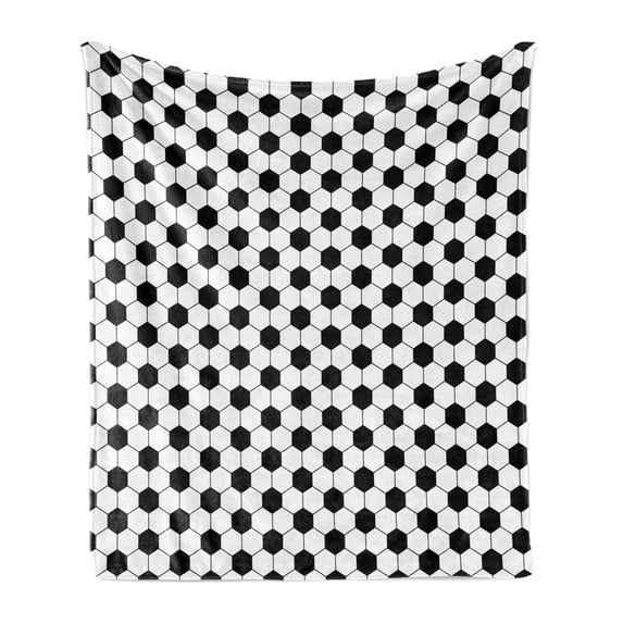 Soccer Soft Flannel Fleece Throw Blanket, Abstract Football Ball Pattern Monochrome Geometric Design Sports Fun Activity, Cozy Plush for Indoor and Outdoor Use, 70" x 90", Black White, by Ambesonne