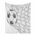 thumbnail image 1 of Soccer Soft Flannel Fleece Throw Blanket, Soccer Ball in Net Goaly Position Sports Competition Spectators Hand Drawn Style, Cozy Plush for Indoor and Outdoor Use, 50" x 60", Black White, by Ambesonne, 1 of 6