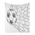 thumbnail image 1 of Soccer Soft Flannel Fleece Throw Blanket, Soccer Ball in Net Goaly Position Sports Competition Spectators Hand Drawn Style, Cozy Plush for Indoor and Outdoor Use, 70" x 90", Black White, by Ambesonne, 1 of 5