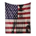 thumbnail image 1 of Soccer Soft Flannel Fleece Throw Blanket, Composite Double Exposure Image of a Soccer Player and American Flag Usa Run, Cozy Plush for Indoor and Outdoor Use, 60" x 80", Beige Blue Red, by Ambesonne, 1 of 5