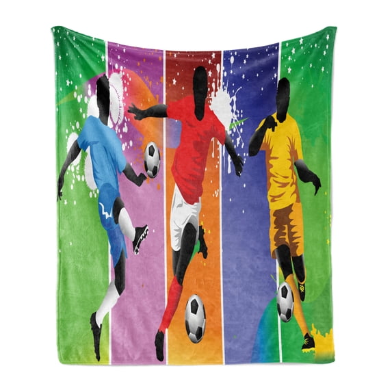 Soccer Soft Flannel Fleece Throw Blanket, Soccer Design Elements with 4 Player Different Field Positions League Men Modern, Cozy Plush for Indoor and Outdoor Use, 50" x 60", Multicolor, by Ambesonne