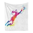 thumbnail image 1 of Soccer Soft Flannel Fleece Throw Blanket, Goalkeeper Catches the Ball Goal Star Training International Game Spray Design, Cozy Plush for Indoor and Outdoor Use, 50" x 70", Multicolor, by Ambesonne, 1 of 6