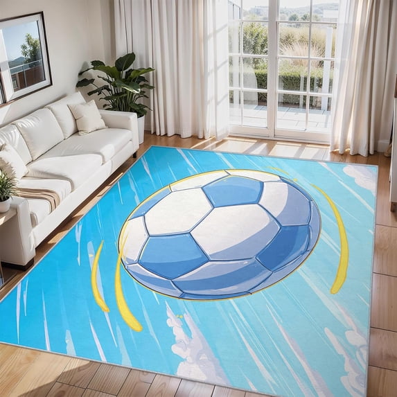 Soccer Sport Area Rug, Kids Football Pattern Carpet, Washable Non Slip Low Pile Soft Thin, Living Room Bedroom Home Decor Mat 4x5ft