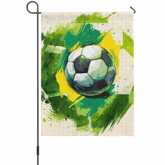 Soccer Sport Garden Flag 12 x 18 Inches, Modern Football Match Abstract Green Yellow Waves Beige Plaid Weather Proof Outdoor Patio Flags Double Sided Small Garden Decoration for Yard Outside Home