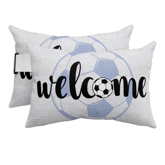 Soccer Sports Outdoor Pillows for Chaise Lounge Chair Beach Headrest Pillow Set of 2 Waterproof Lumbar Pillows with Insert&Adjustable Strap Contemporary Grey Welcome Football Ball Pool Pillow 12"x20"