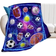 Soccer Sports Throw Blanket Ultra Soft Cozy Plush Baseball Basketball Football Fleece Blankets Lightweight Fuzzy Blanket Stuff for Boys Girls All Season Gifts for Bed Couch Sofa Kids Adults 80"x60"