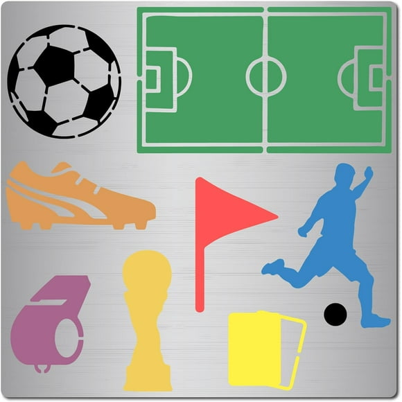 Soccer Stencil Sport Football Ground Field Shoe Drawing Stainless Steel Stencils 6.3 Inch Metal Soccer Ball Template for Painting on Wood Burning Floor Wall and Fabric Engraving Pyrography