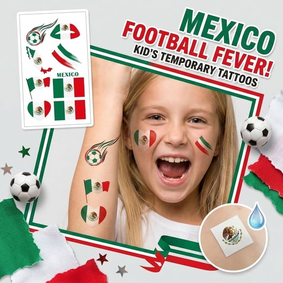 Soccer Stickers, Soccer Ball Stickers, Country Stickers, 4X6 in, Mexico Flag Graphics, Football Birthday decorations, Soccer Party decorations, Match Day decorations, Green Red