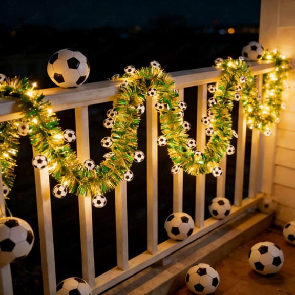Soccer String Lights - 16.4Ft Battery Operated LED Football Decor Lights, Green Soccer Rattan Lights for Sports Theme Party, Bedroom, Bar, Restaurant & Event Decorations