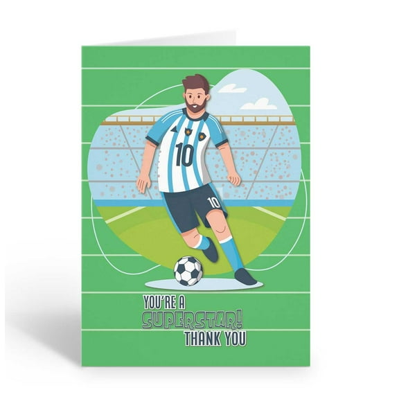Soccer "Superstar" Thank You Note Card - 10 Thank You Note Cards and Envelopes -