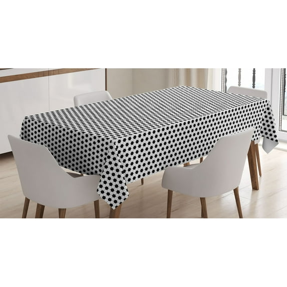 Soccer Tablecloth, Abstract Football Ball Pattern Monochrome Geometric Design Sports Fun Activity, Rectangle Satin Table Cover Accent for Dining Room and Kitchen, 60" X 90", Black White, by Ambesonne