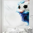 thumbnail image 1 of Soccer Tapestry, Soccer Ball Surrounded by Art Graphic Vivid Petals Football Game Theme, Fabric Wall Hanging Decor for Bedroom Living Room Dorm, 5 Sizes, Dark Blue White Black, by Ambesonne, 1 of 1