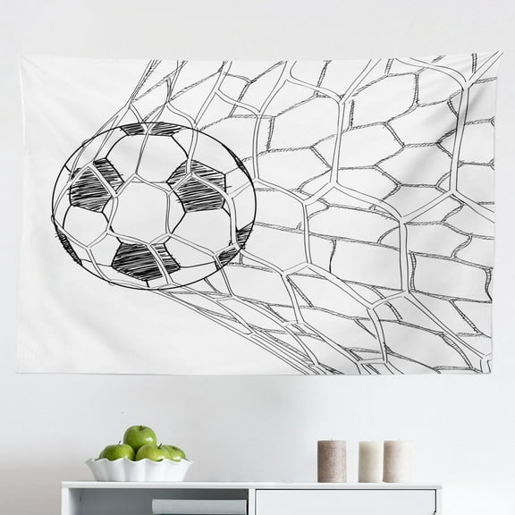 Soccer Tapestry, Spherical Football Ball Illustration Colorful Distressed Details in Motion Art, Fabric Wall Hanging Decor for Bedroom Living Room Dorm, 2 Sizes, Multicolor, by Ambesonne