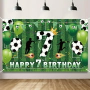 Soccer Theme 7th Birthday Party Banner, Polyester Happy 7th Birthday Decoration, Multipurpose Room & Garden Backdrop, Holiday Soccer Football Design