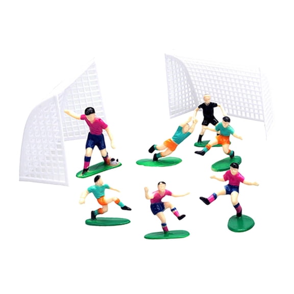 Soccer Theme Cake Topper Dolls Funny Ornament Kids Cupcake Topper Soccer Players Toys for Parties Engagement Birthday Boy Men Violet Green