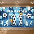 thumbnail image 1 of Soccer Theme Happy 11th Birthday Banner Blue Background Football Party Backdrop Golden Crown Trophy Design Soccer Birthday Display for Kids Birthday Party Football Themed Party Photo Shoot Backdrop, 1 of 9