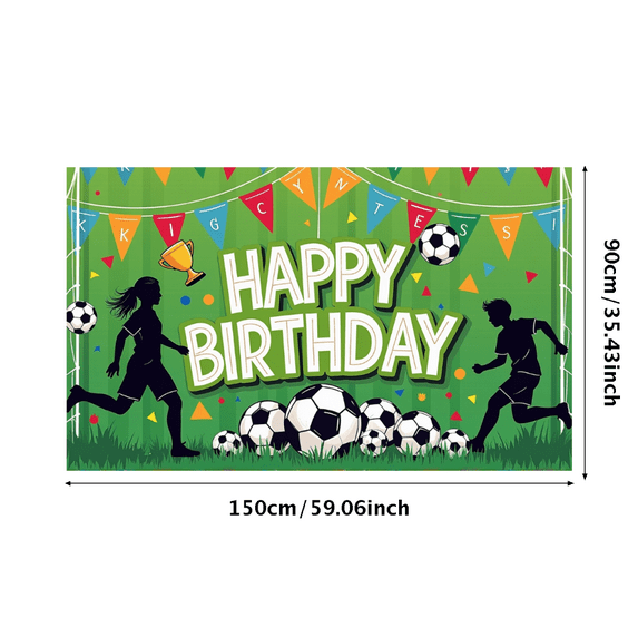 Soccer Themed Birthday Banner with Colorful Dots and Flags Background Party Decoration for Photography Props Birthday Party Supplies Backdrop Decor