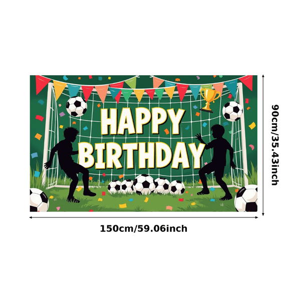 Soccer Themed Birthday Banner with Colorful Dots and Flags Background Party Decoration for Photography Props Birthday Party Supplies Backdrop Decor