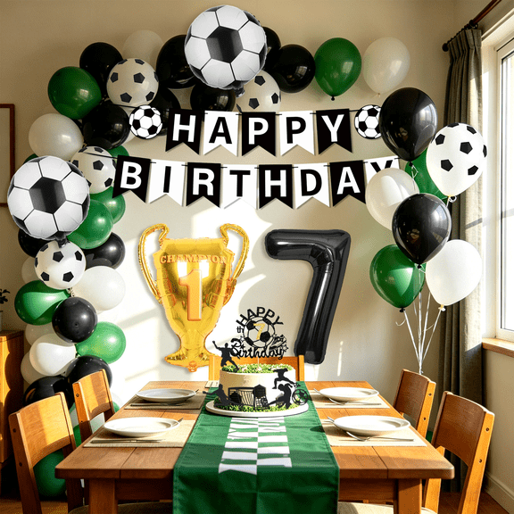 Soccer-Themed Birthday Decoration Set - Game Atmosphere Party Supplies  Including Balloons Banner  and Cake Decorations