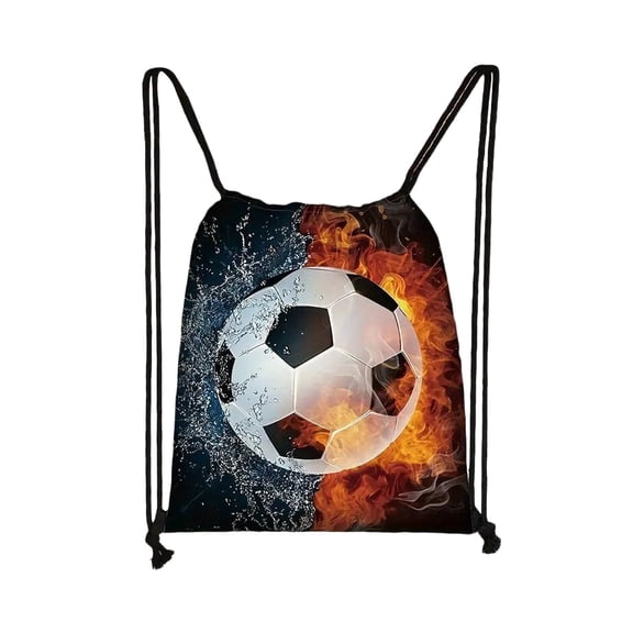 Soccer Themed Drawstring Backpack - Sporty Print Sackpack | Lightweight Gym Bag for Soccer Practice, Match & Travel