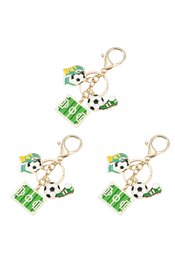 Soccer Themed Enamel Alloy Keychains, Sports Themed Pendants with Flaming Football Trophy Gloves, Gift for Fans Game Day, Sports Themed Key Chains for Backpack Purse Charms A*3