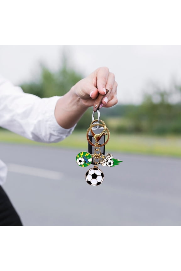 Soccer Themed Enamel Keychain, Football Charm Keyring with Player, Kick & SOCCER Logo, Perfect for Soccer Fans, Players, Sports Gift, Bag Accessory and Key Organizer