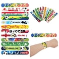 thumbnail image 1 of Soccer Themed Party Favors, Slap Bracelets for Student, Soccer Party Favors, Soccer Team Gifts, 12 Pack 9X2 Inch Soccer Print Snap Wristbands for Student Boys and Girls Sport, 1 of 6