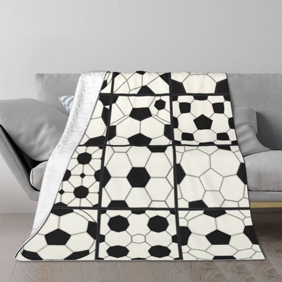 Soccer Throw Blanket, 12-Panel Hexagon Soccer Ball Pattern Unique Gift For Fans, Soft Plush For Lounge Chair Couch, Athletic Home Decor 50x40