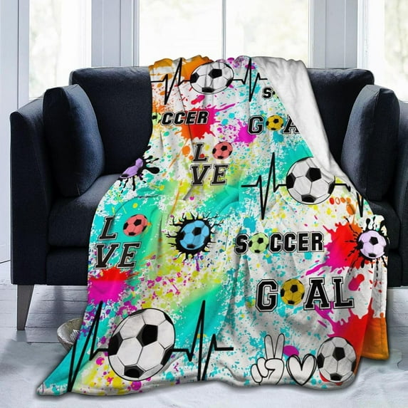 Soccer Throw Blanket Colorful Football Sports Plush Fleece Soft Cozy Gifts Blanket for Football Lovers Kids Girls Boys Adults Couch Bed Chair Office Dorm Decor 50''''X60''''