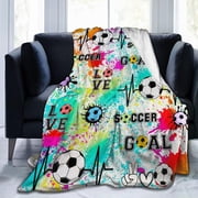 Soccer Throw Blanket Football Sports Plush Fleece Soft Cozy Gifts Blanket for Soccer Lovers Kids Girls Boys Adults Decor 40X50