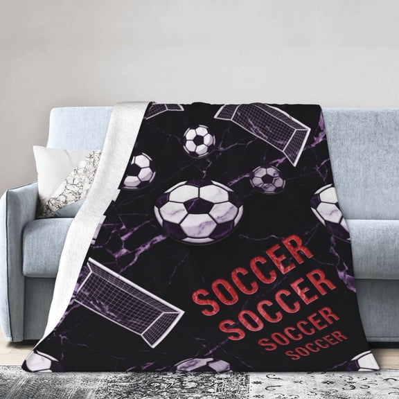 Soccer Throw Blanket, Soccer Ball Print, Soft Cozy Sports Throw for Soccer Lovers, Gift for Fans, Couch Bed Sofa Home Decor 50x40