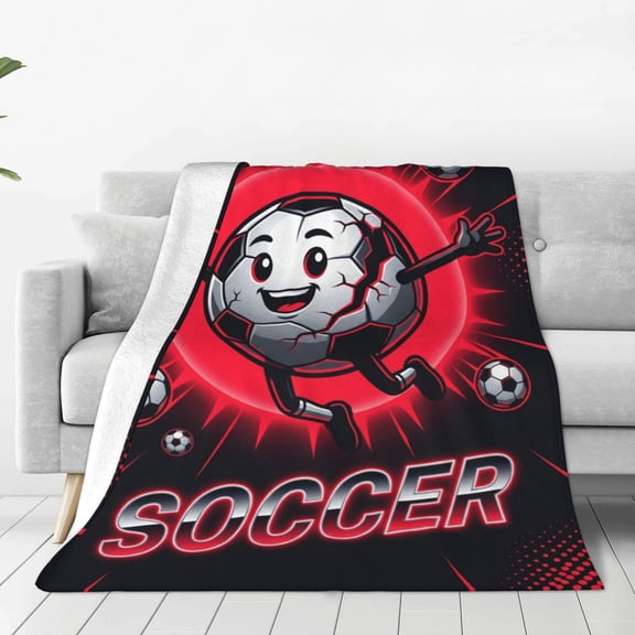Soccer Throw Blanket, Sport Ball Print Flannel Plush for Couch Bed, Gifts for Soccer Lovers, Soccer Themed Room Cover 50x40