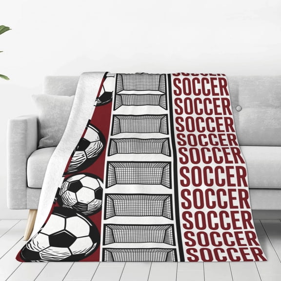 Soccer Throw Blanket Sport Ball Print Flannel Plush for Couch Bed, Gifts for Soccer Lovers, Soccer Themed Room Cover 50x40