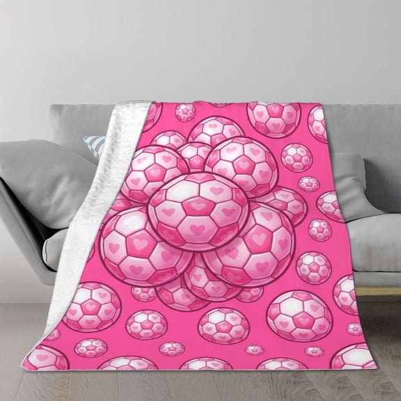 Soccer Throw Blanket, Sweet Pink Heart Soccer Pattern Unique Gift For Her, Soft Plush For Lounge Chair Couch, Aesthetic Room Decor 50x40