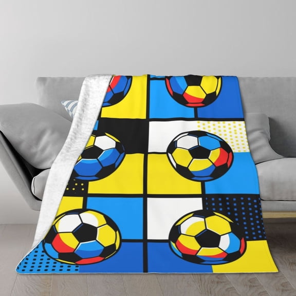 Soccer Throw Blanket, Unique Gift For Sports Fans Colorful Modern Graphic Soccer Pattern For Lounge Chair Couch, Athletic Decor 60x50