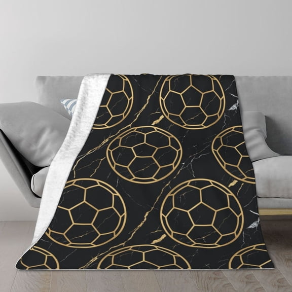 Soccer Throw Blanket, Unique Heartwarming Gift For Her Golden Marble Soccer Pattern For Studio Lounge, Modern Home Decor 60x50