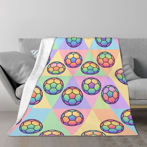 Soccer Throw Blanket, Unique Heartwarming Gift For Her Rainbow Geometric Soccer Pattern For Deck Chair Lounge, Aesthetic Modern Decor 60x50