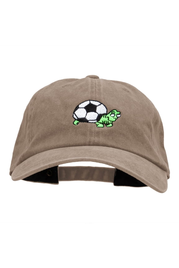 Soccer Tortoise Embroidered Unstructured Cotton Cap - Khaki OSFM