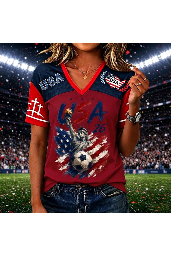 2026 USA Soccer Jerseys Women, American Jersey Soccer T-Shirt Soccer Game National Team, USA Soccer Shirt V Neck Short Sleeve Football Fan Apparel 2026, Best Gifts Soccer Cup Jersey for Adult