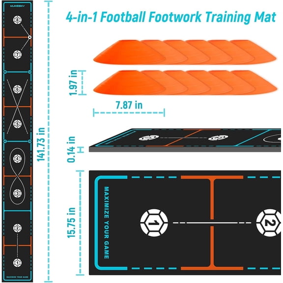 Soccer Training Mat with Integrated Ladder & Cones | 4-in-1 Football Footwork Agility Trainer for Team Practice | Non-Slip Speed & Ball Control Exercise Mat
