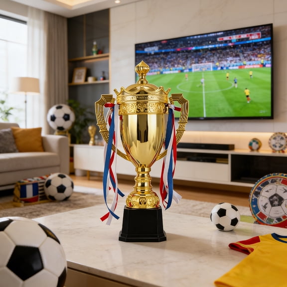 Soccer Trophy Award Metal Football Design Sports Recognition for Championship Winner 3D Textured Base Desk or Pedestal Display