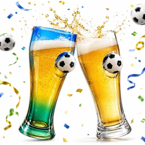 Soccer Trophy Beer Glass, 15oz Novelty Champion Cup for Game Day