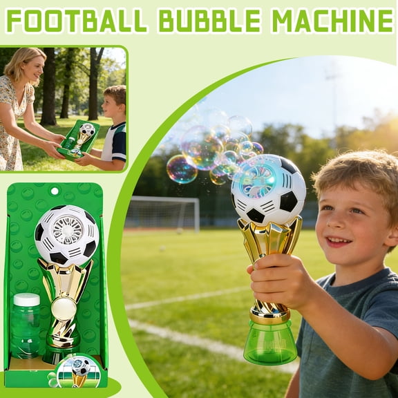 Soccer Trophy Bubble Blowing Machine for Soccer Matches and Soccer Fans, Automatic Bubble Maker with LED Light and 100ml Bubble Solution, Electric Handheld Bubble Blower (Green)