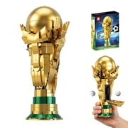 Football Cup Architecture Set 446 pieces - Golden Football Cup Model with Open Sphere and Hidden Mini Ball - Home Office Desk Collection Display, Sports Fans Birthday Gift