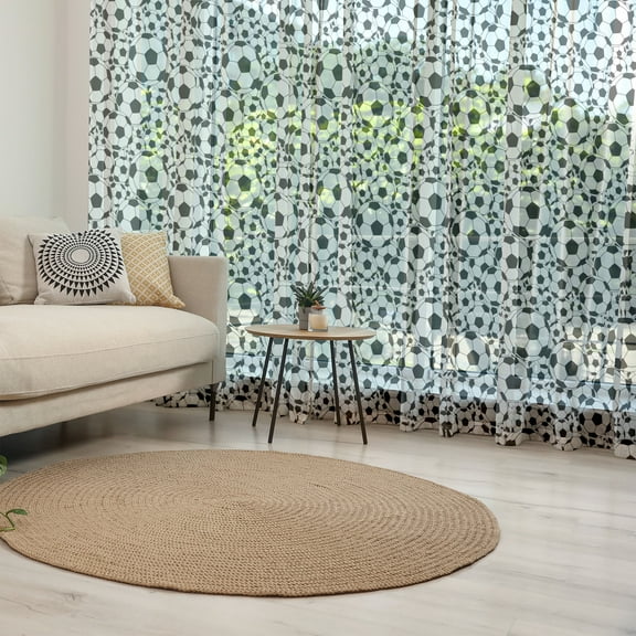 Soccer Tulle Curtains with Rod Pocket, Monochrome Design Pattern of Classical Football Balls Boys Cartoon Pattern, Sheer Drape for Wedding Party 2 Panels, 7 Sizes, Black White, by Ambesonne