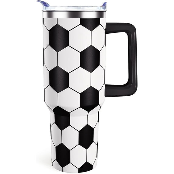 Soccer Tumbler with Handle 40oz Soccer Gifts for Men Girls Boys Gift for Soccer Coach Lovers Fan Soccer Mom Tumblers Stainless Steel Cup