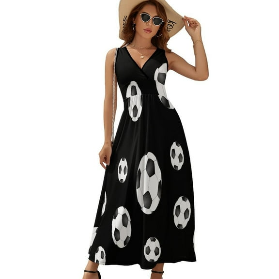 Soccer Vector Background Dress Summer Street Style Bohemia Long Dresses Female Sleeveless Printed Maxi Dress